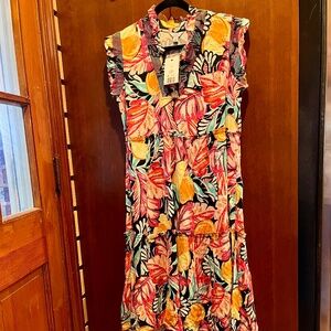 Crown & Ivy ruffle jungle midi dress, size medium, NWT